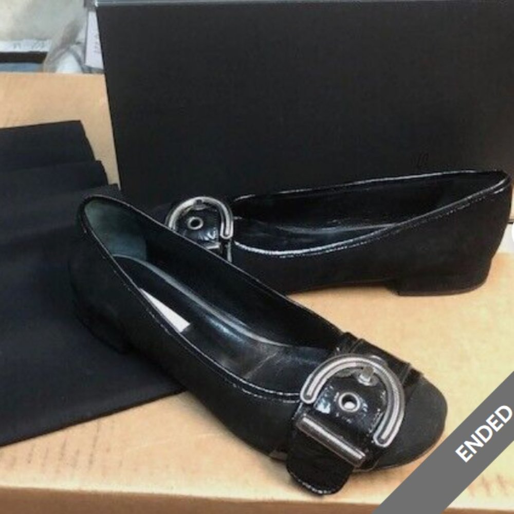 Shy $400 Suede & Patent Leather Flat Buckle Shoes Women's 36 US 6 M ITALY New